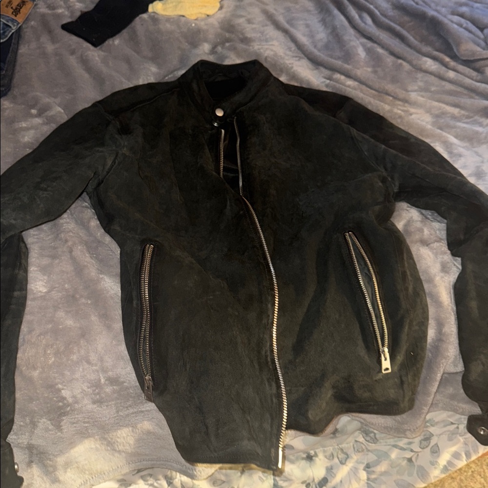 All Saints Black Suede Bomber Jacket